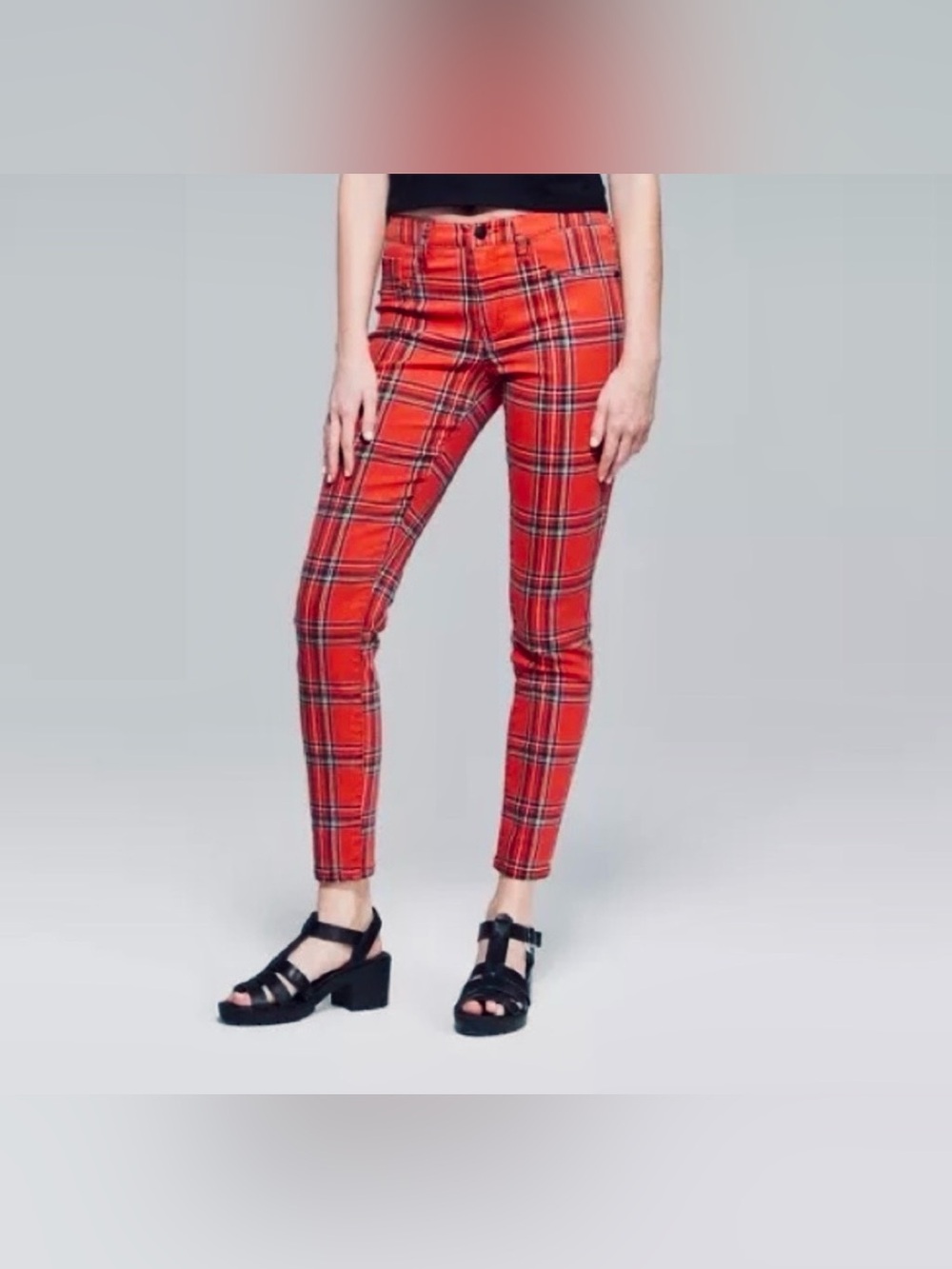Punk Skinny Jeans Red Plaid - Size 10 - a must for any discerning punk